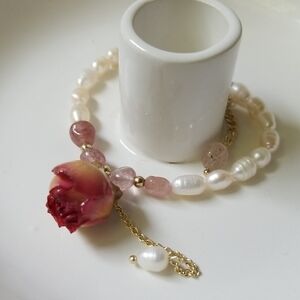 Fresh Water Pearl Dried Natural Rose Bracelet with Timeless Elegance